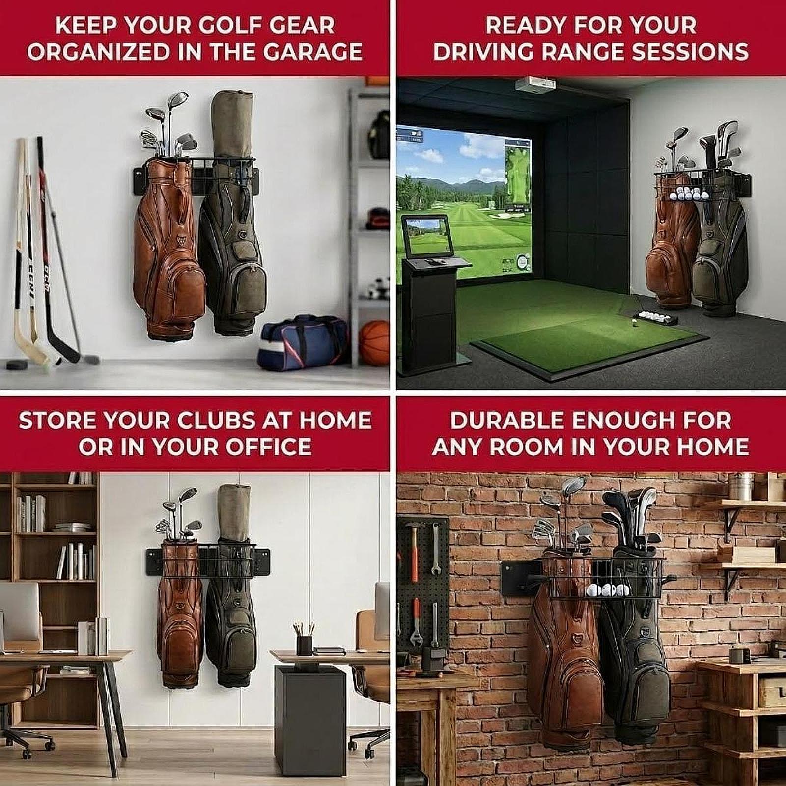 Golf Equipment Garage Storage - Golf Bag Storage Rack Double Hanger