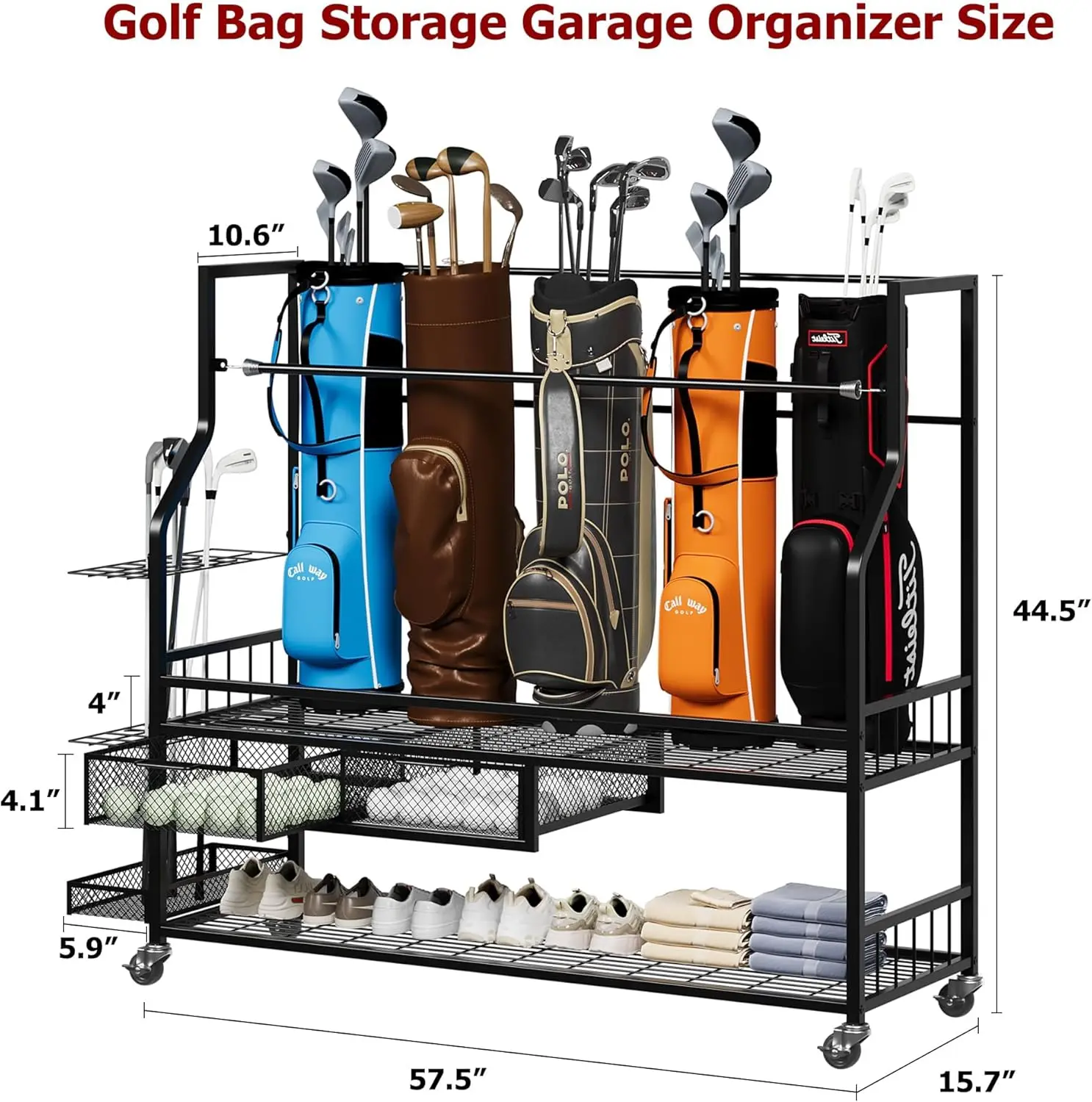 Golf Equipment Garage Storage - Multifunctional Rolling Golf Bags Storage Shelf