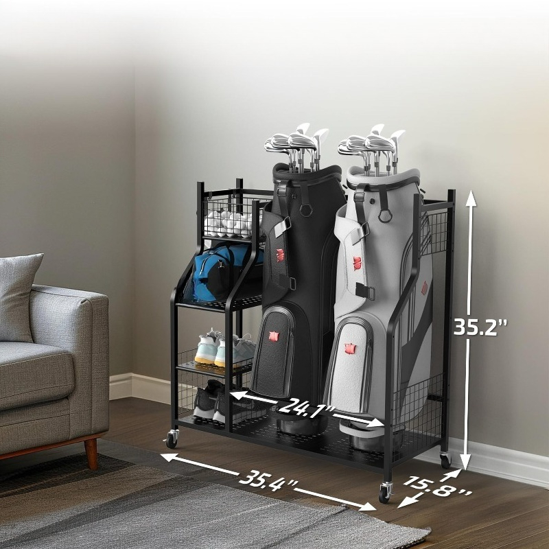 Golf Equipment Garage Storage - Golf Bag Storage Rack, Club Display