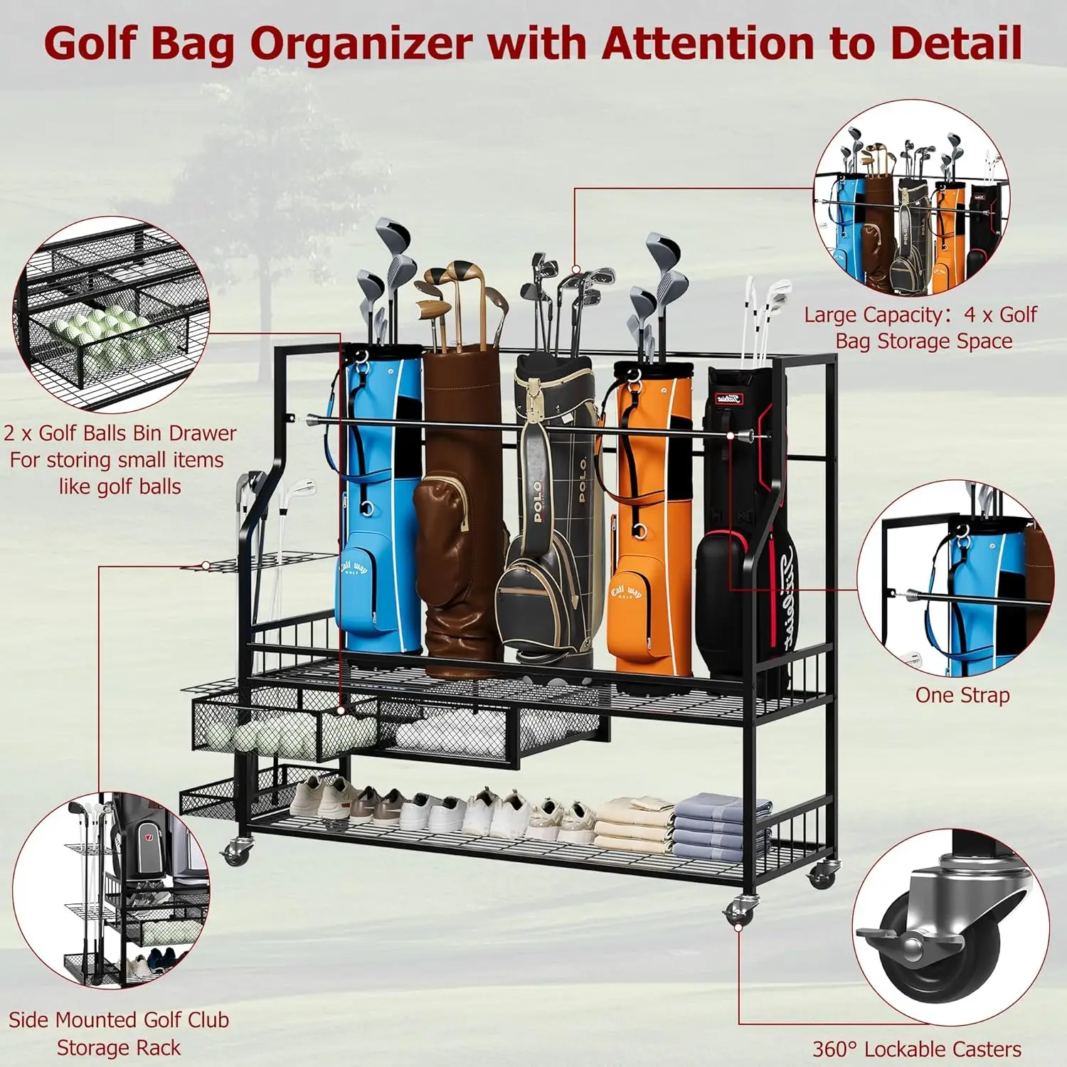 Multifunctional Rolling Golf B - Golf Equipment Garage Storage recension och pris