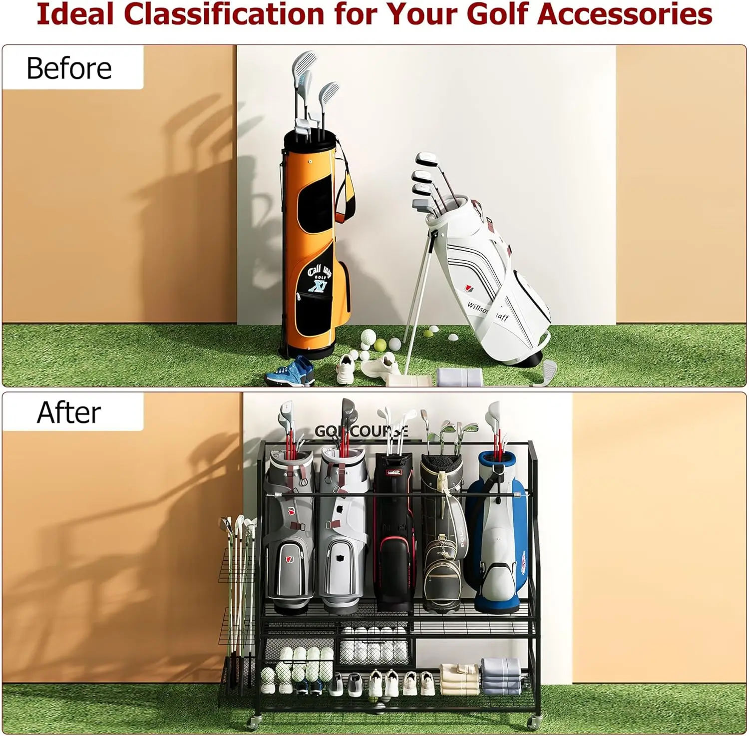 Multifunctional Rolling Golf B - Golf Equipment Garage Storage recension och pris